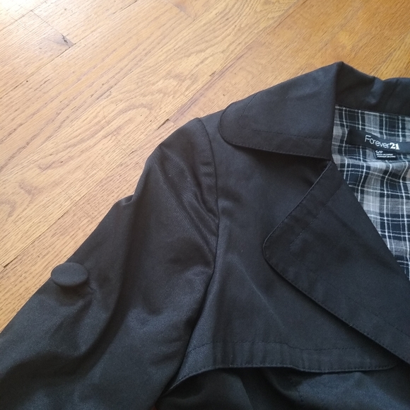 Forever 21 Black Raincoat Jacket Sz S - Picture 7 of 13
